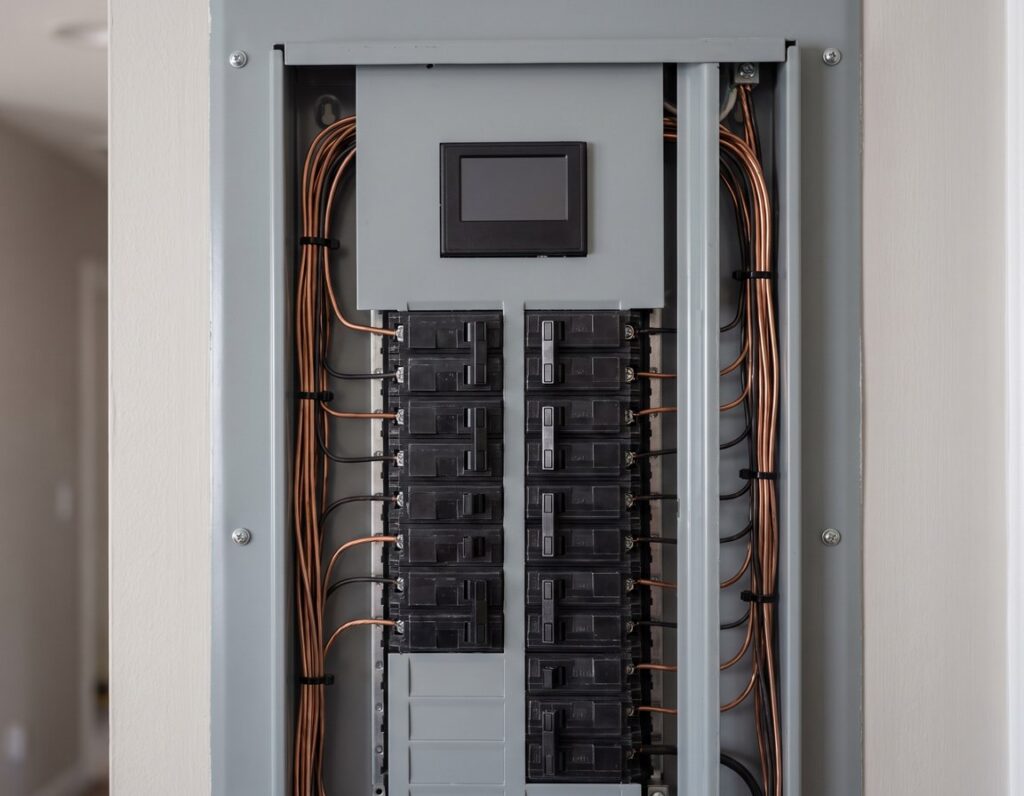 A modern smart load center installed in a Palos Hills home